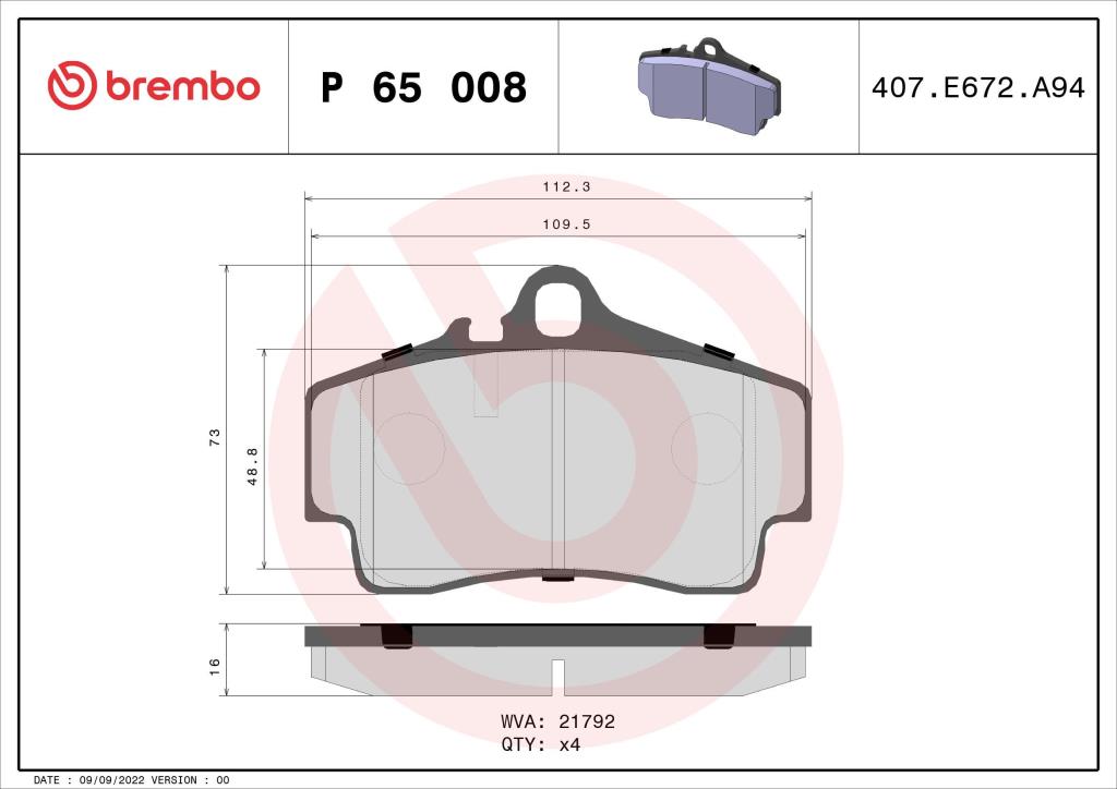 Jogo de 4 pastilhas de travão BREMBO ref. P 65 008