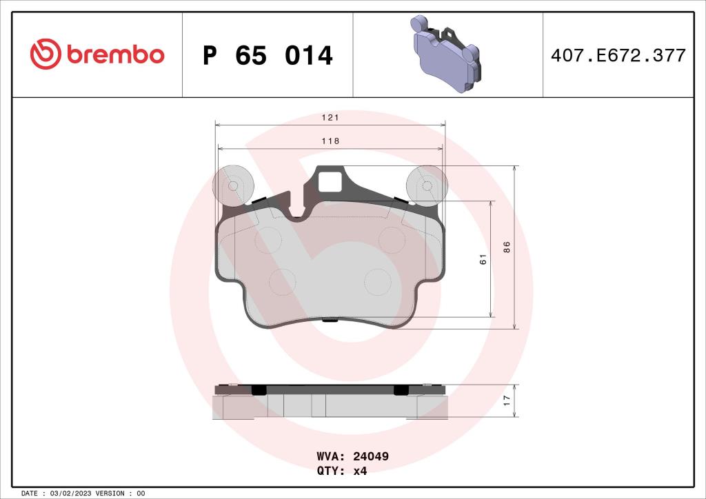 Jeu de 4 plaquettes de frein BREMBO ref. P 65 014