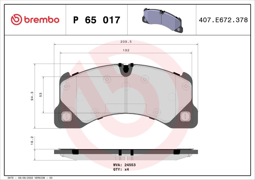 Jogo de 4 pastilhas de travão BREMBO ref. P 65 017