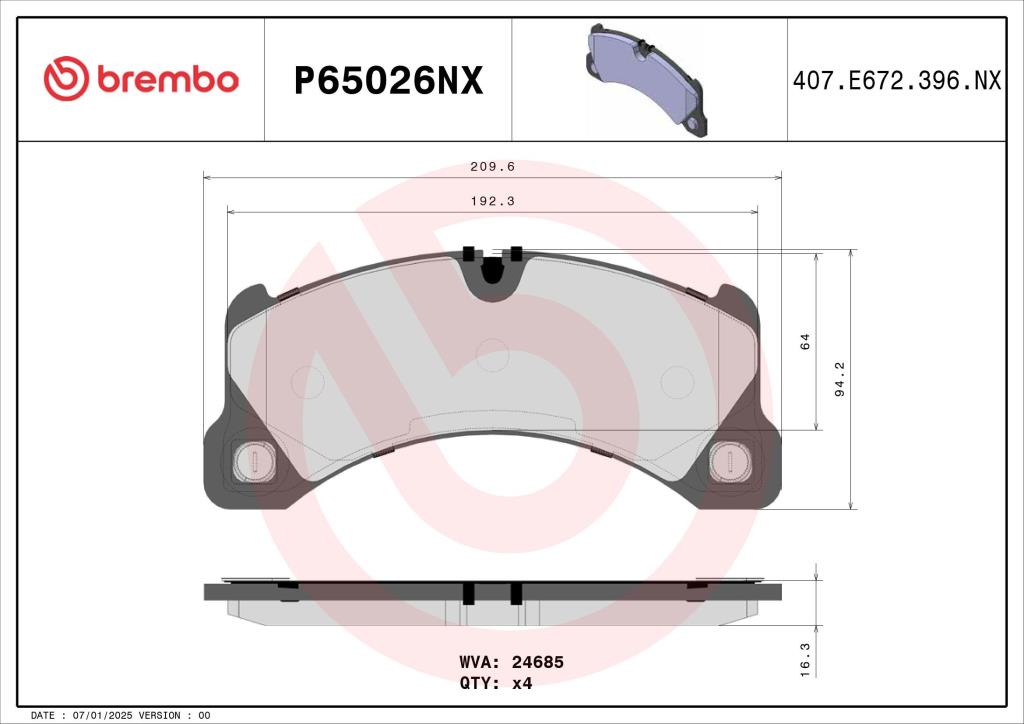 Jogo de 4 pastilhas de travão BREMBO ref. P65026NX