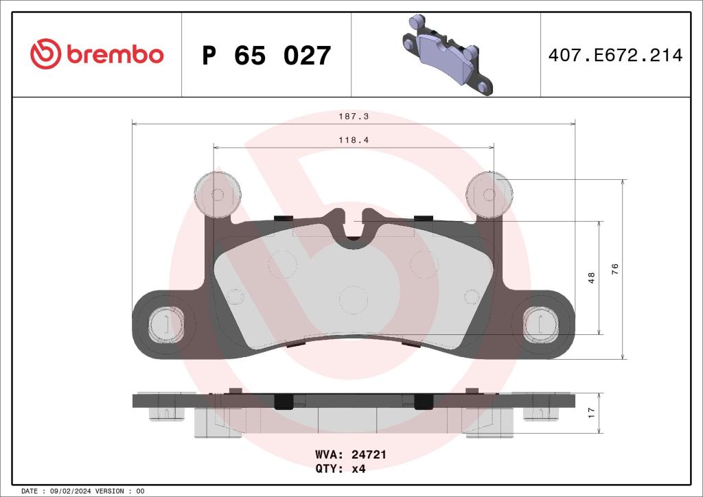 Jogo de 4 pastilhas de travão BREMBO ref. P 65 027