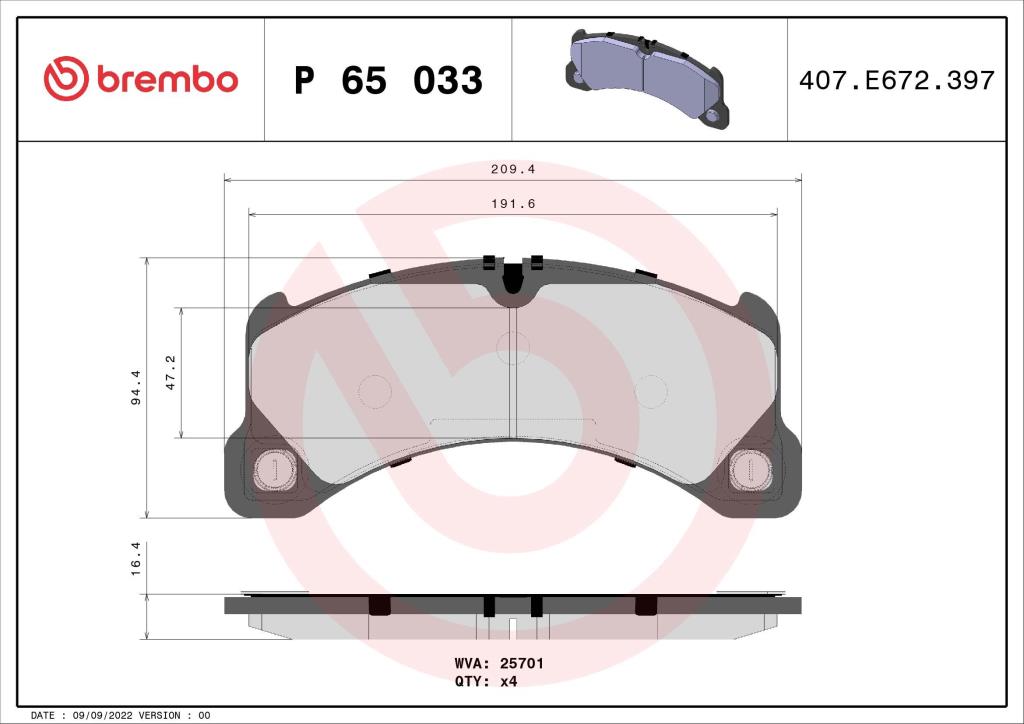 Jeu de 4 plaquettes de frein BREMBO ref. P 65 033