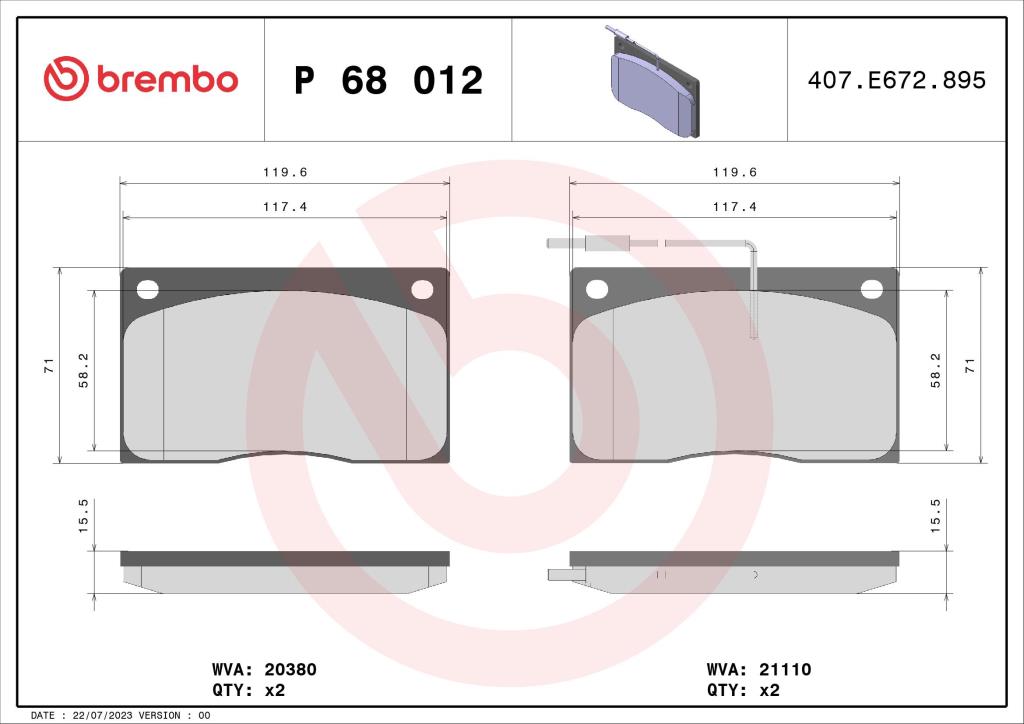 Jogo de 4 pastilhas de travão BREMBO ref. P 68 012