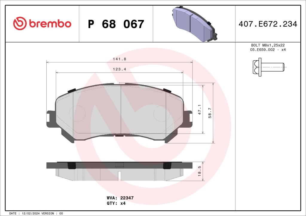 Jeu de 4 plaquettes de frein BREMBO ref. P 68 067