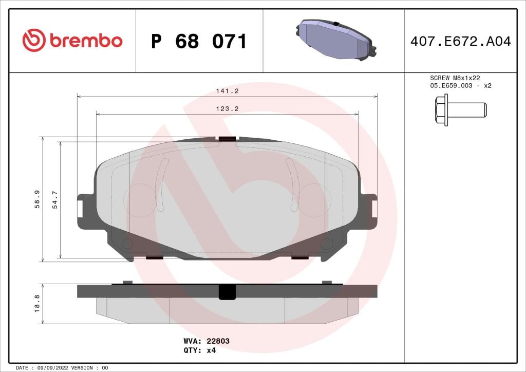 Jogo de 4 pastilhas de travão BREMBO ref. P 68 071
