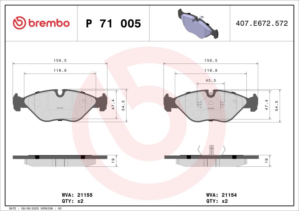 Jeu de 4 plaquettes de frein BREMBO ref. P 71 005