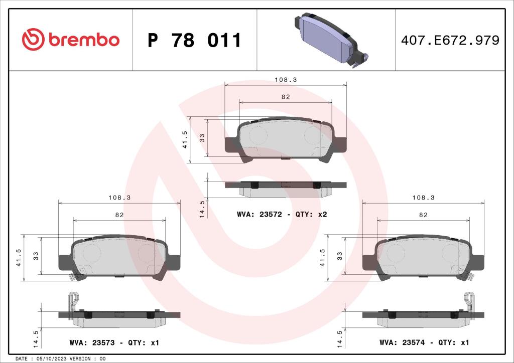 Jogo de 4 pastilhas de travão BREMBO ref. P 78 011