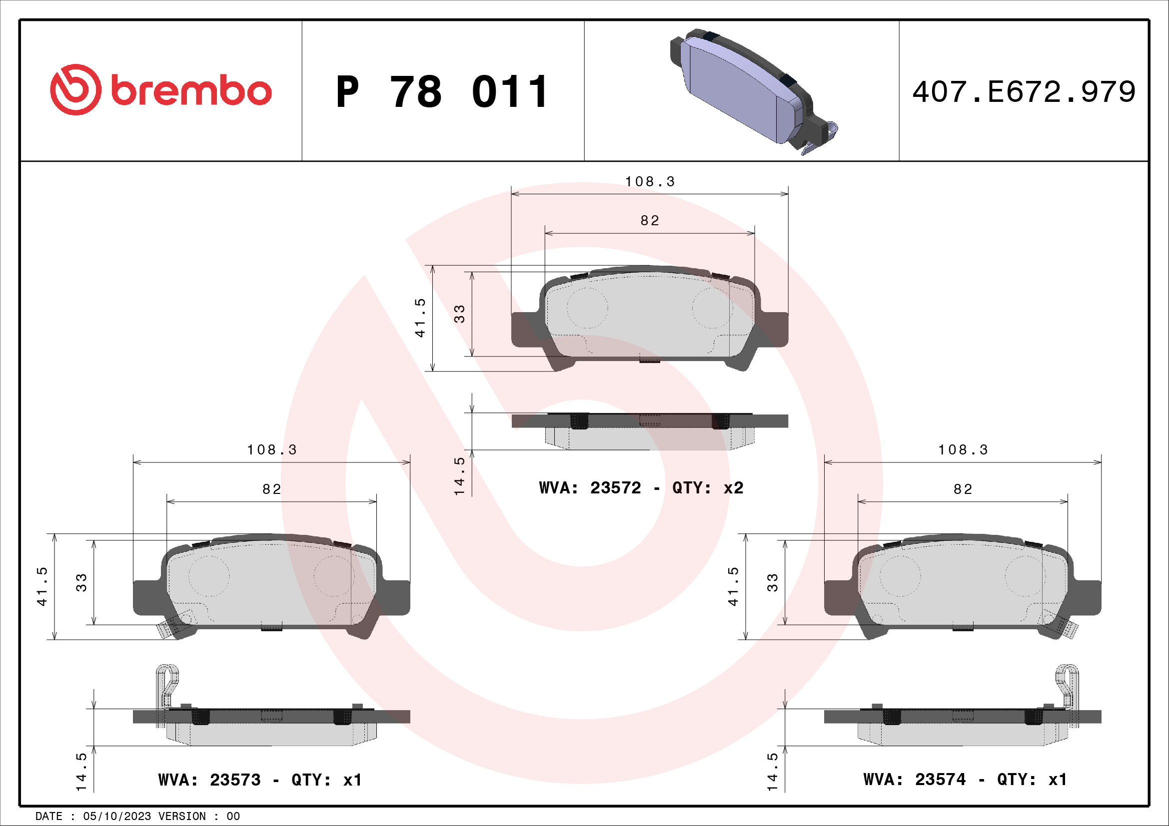 Jogo de 4 pastilhas de travão BREMBO ref. P 78 011