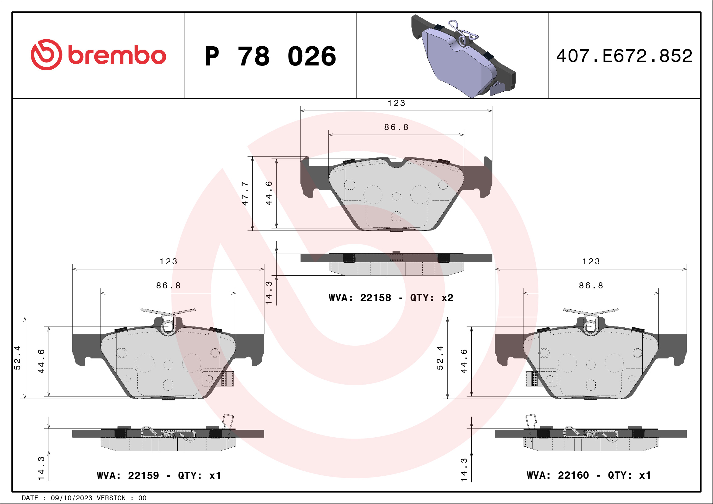 Jogo de 4 pastilhas de travão BREMBO ref. P 78 026