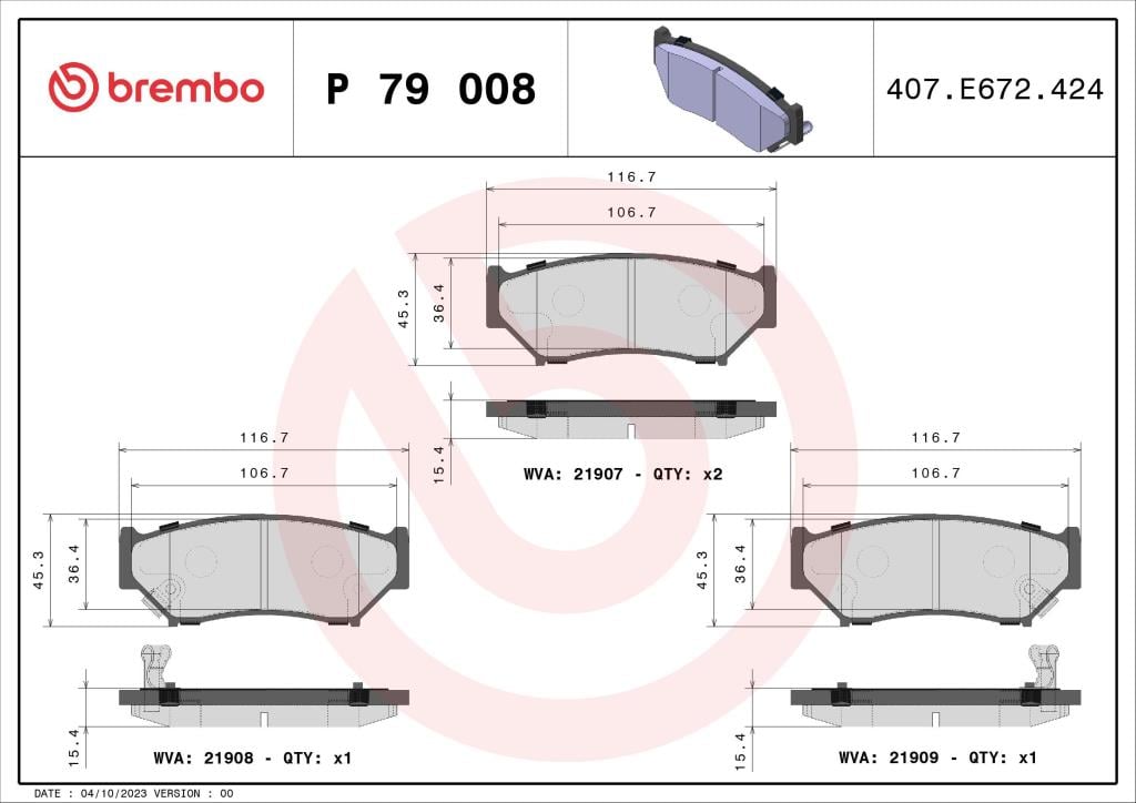 Jeu de 4 plaquettes de frein BREMBO ref. P 79 008
