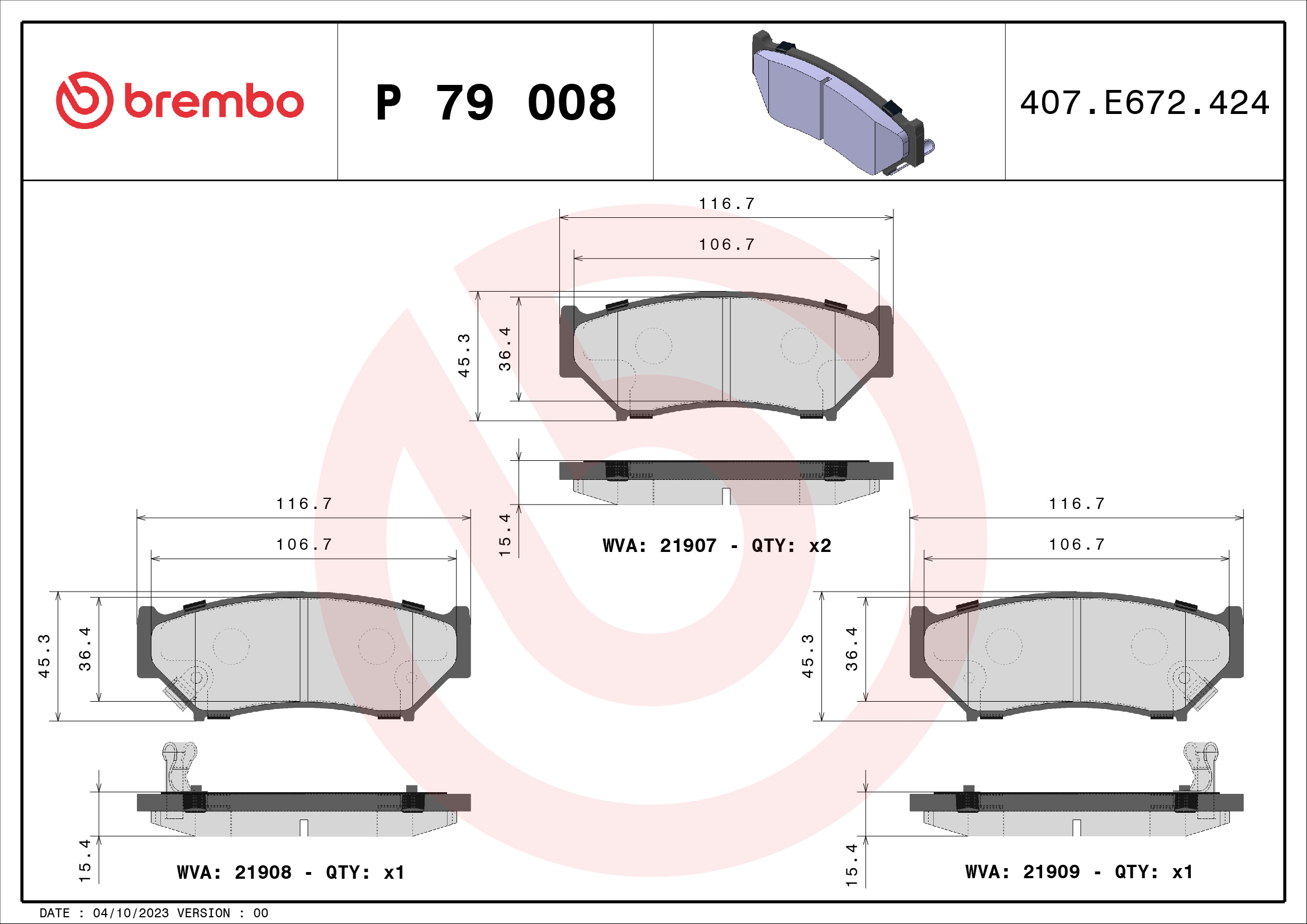 Jeu de 4 plaquettes de frein BREMBO ref. P 79 008
