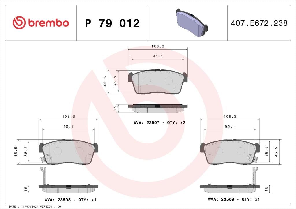 Jeu de 4 plaquettes de frein BREMBO ref. P 79 012