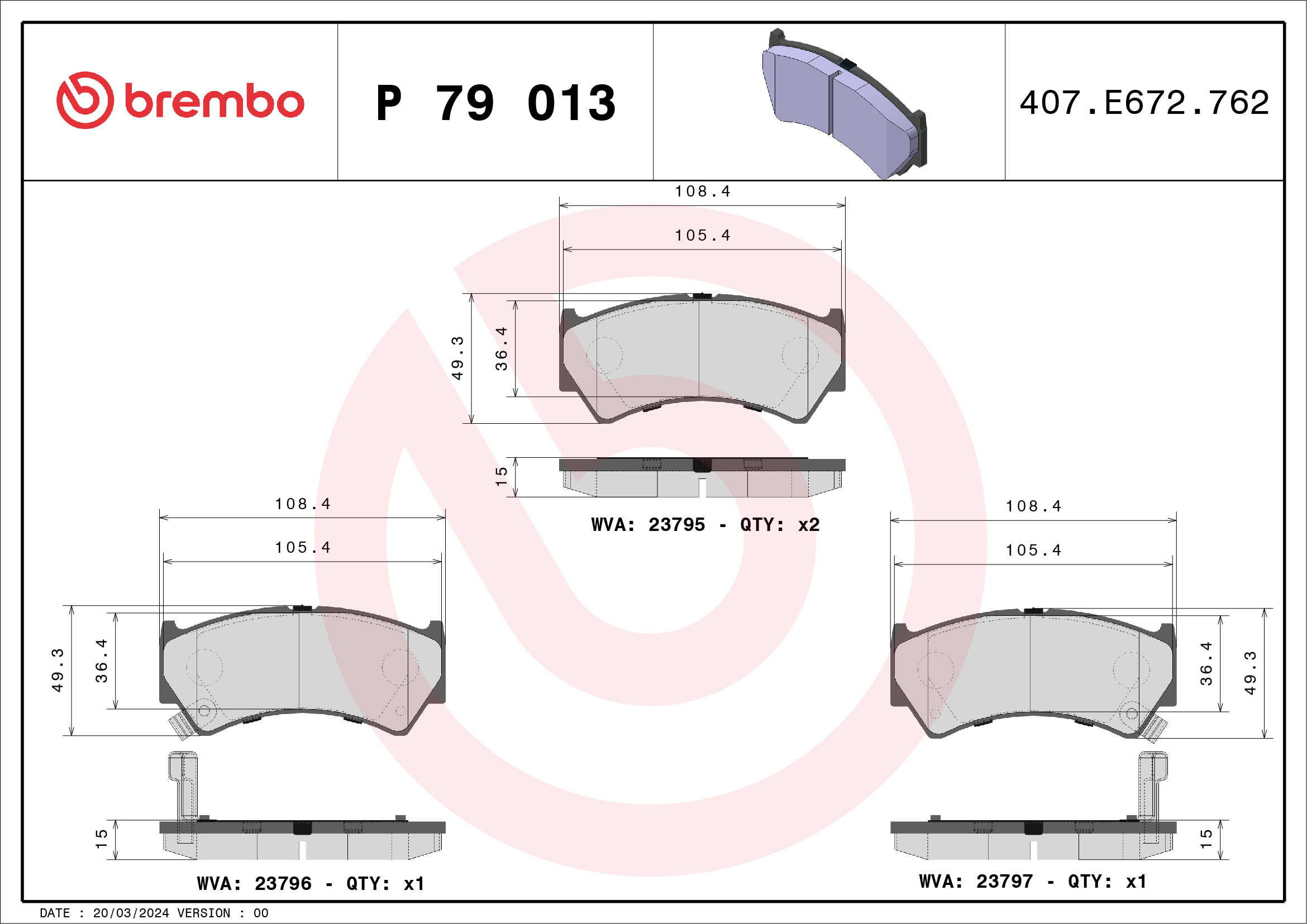 Jeu de 4 plaquettes de frein BREMBO ref. P 79 013