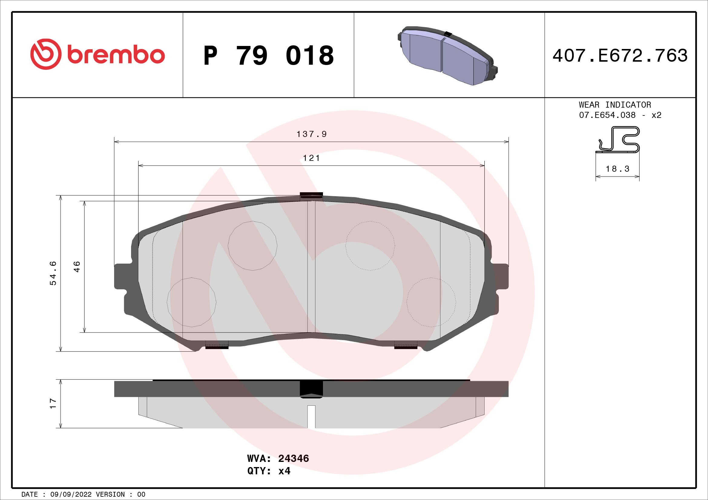 Jeu de 4 plaquettes de frein BREMBO ref. P 79 018