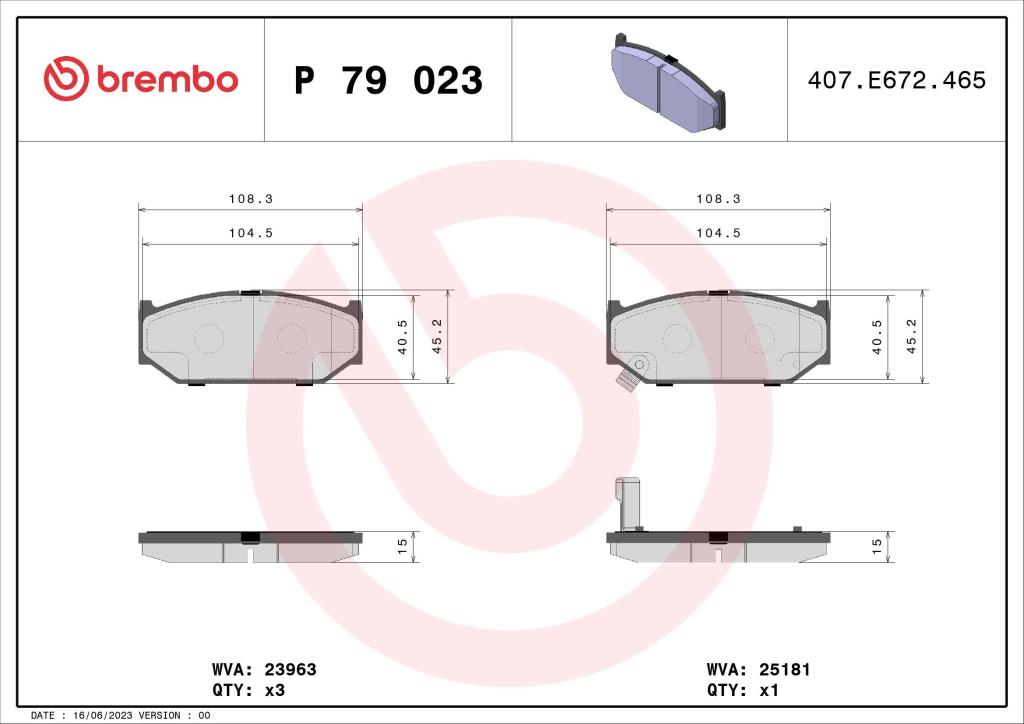 Jogo de 4 pastilhas de travão BREMBO ref. P 79 023