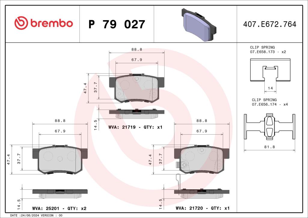 Jogo de 4 pastilhas de travão BREMBO ref. P 79 027