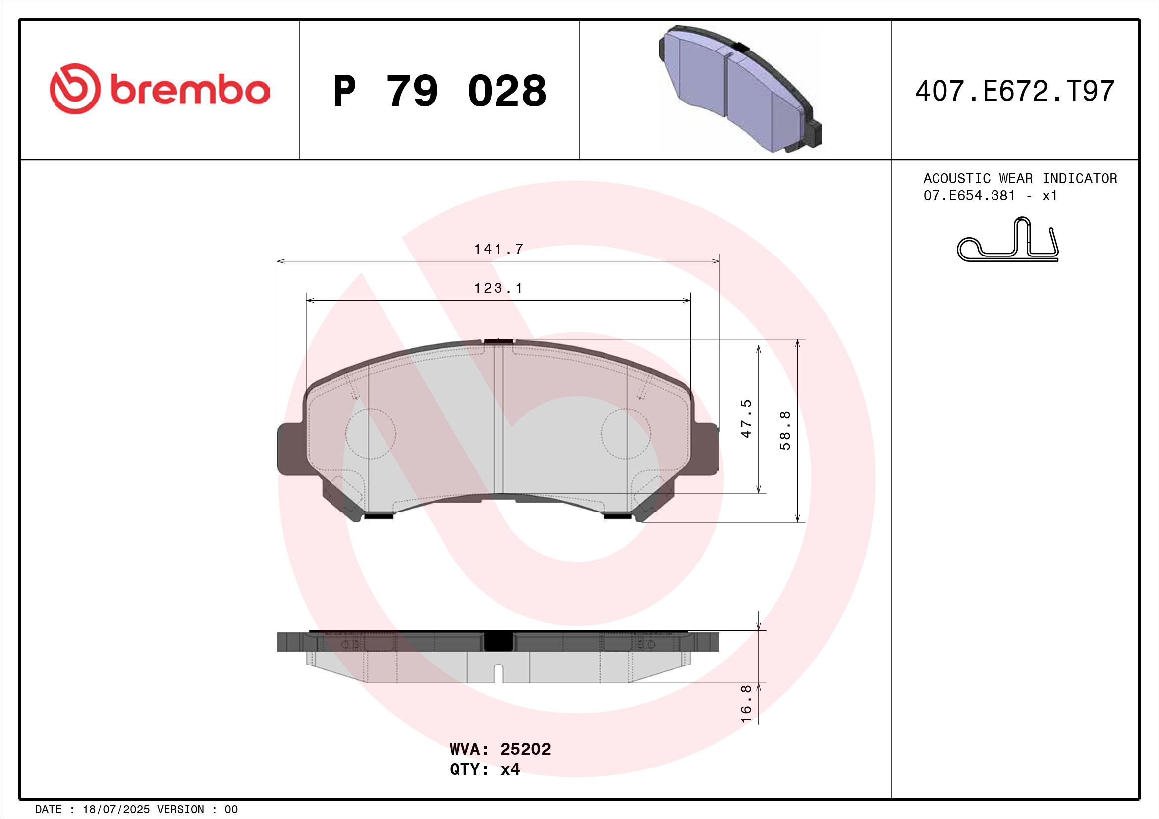 Jogo de 4 pastilhas de travão BREMBO ref. P 79 028