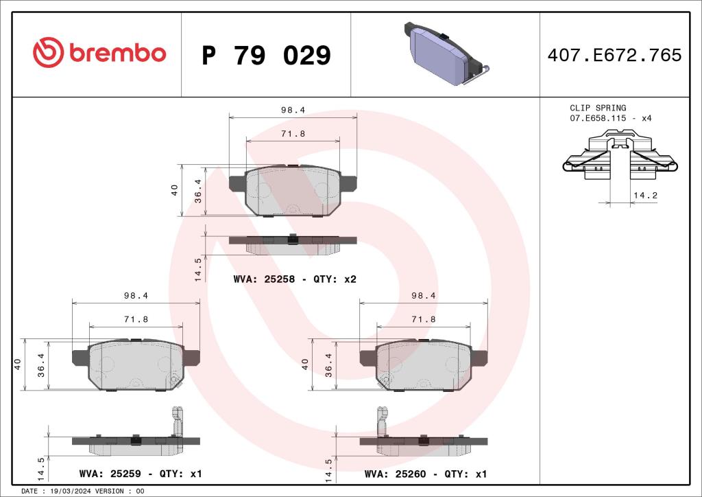 Jogo de 4 pastilhas de travão BREMBO ref. P 79 029