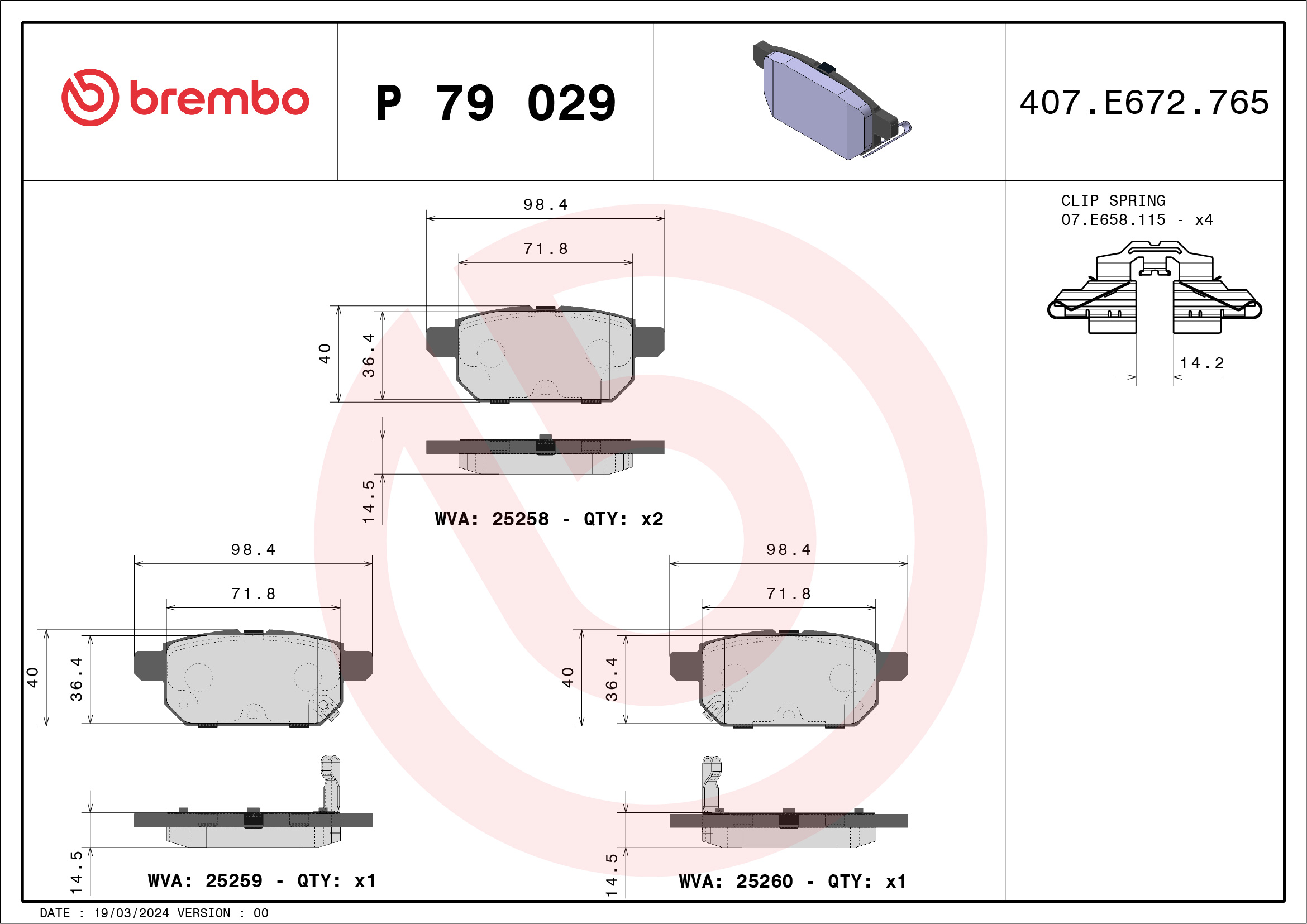 Jogo de 4 pastilhas de travão BREMBO ref. P 79 029