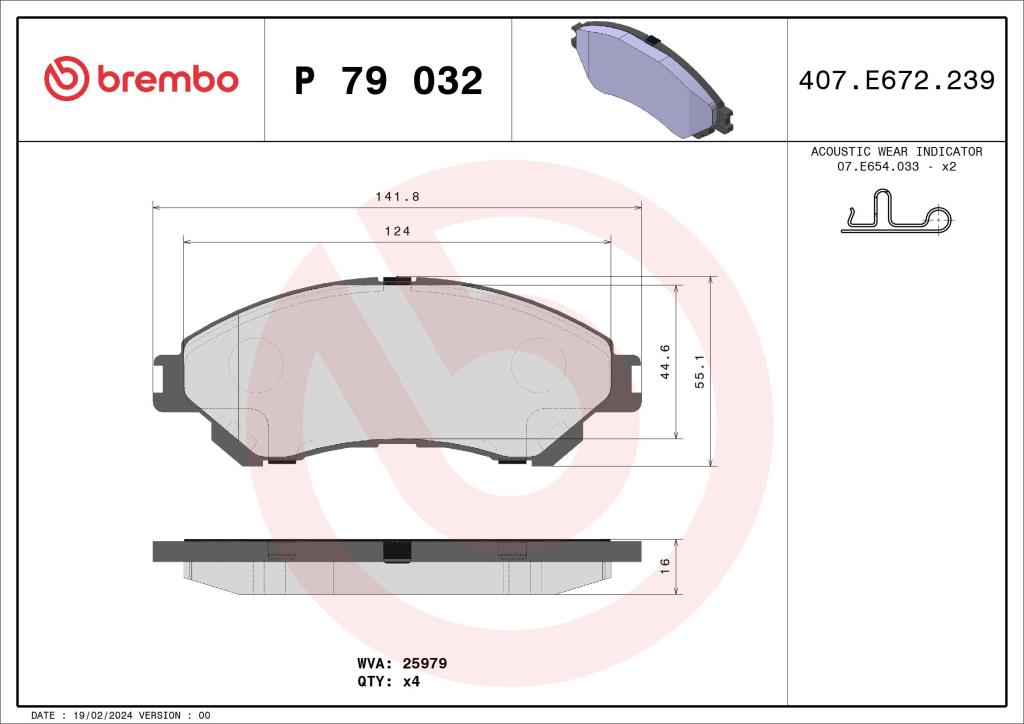 Jeu de 4 plaquettes de frein BREMBO ref. P 79 032