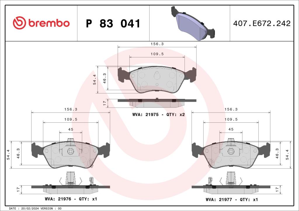 Jeu de 4 plaquettes de frein BREMBO ref. P 83 041