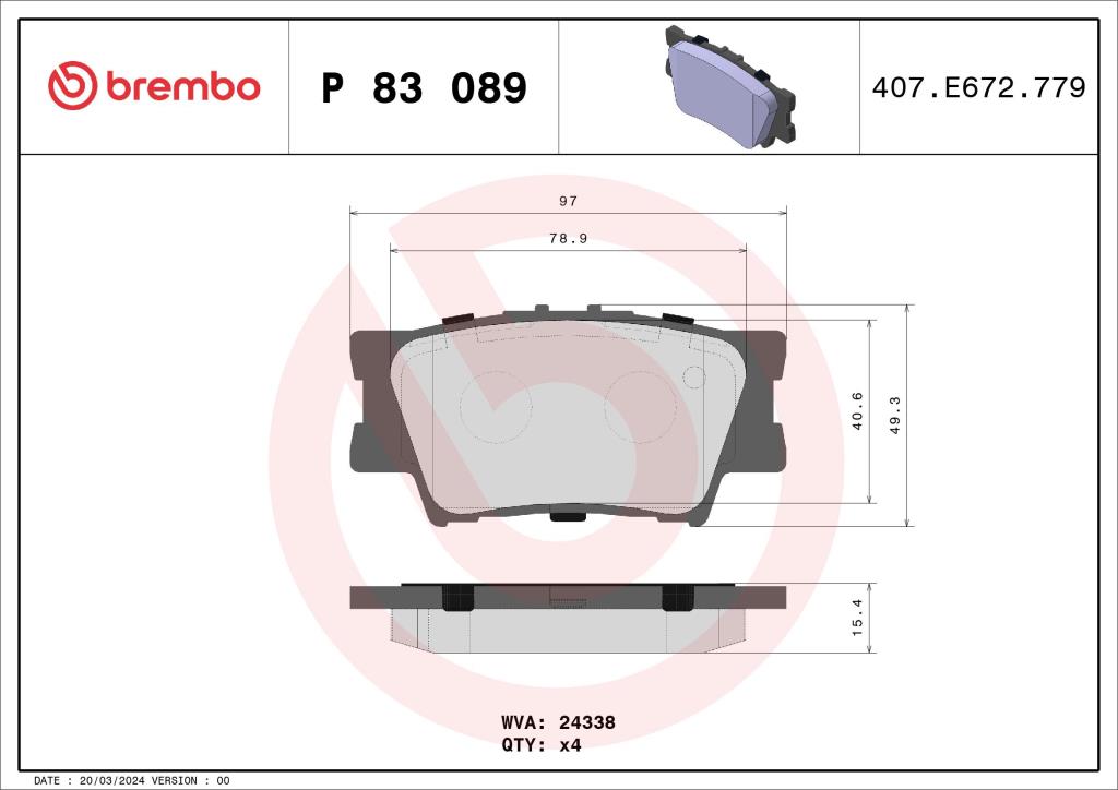 /_ e14 /_ scheibenbremsbelagsatz BremboPlaquette de Frein Arrière Matrice P 83 089