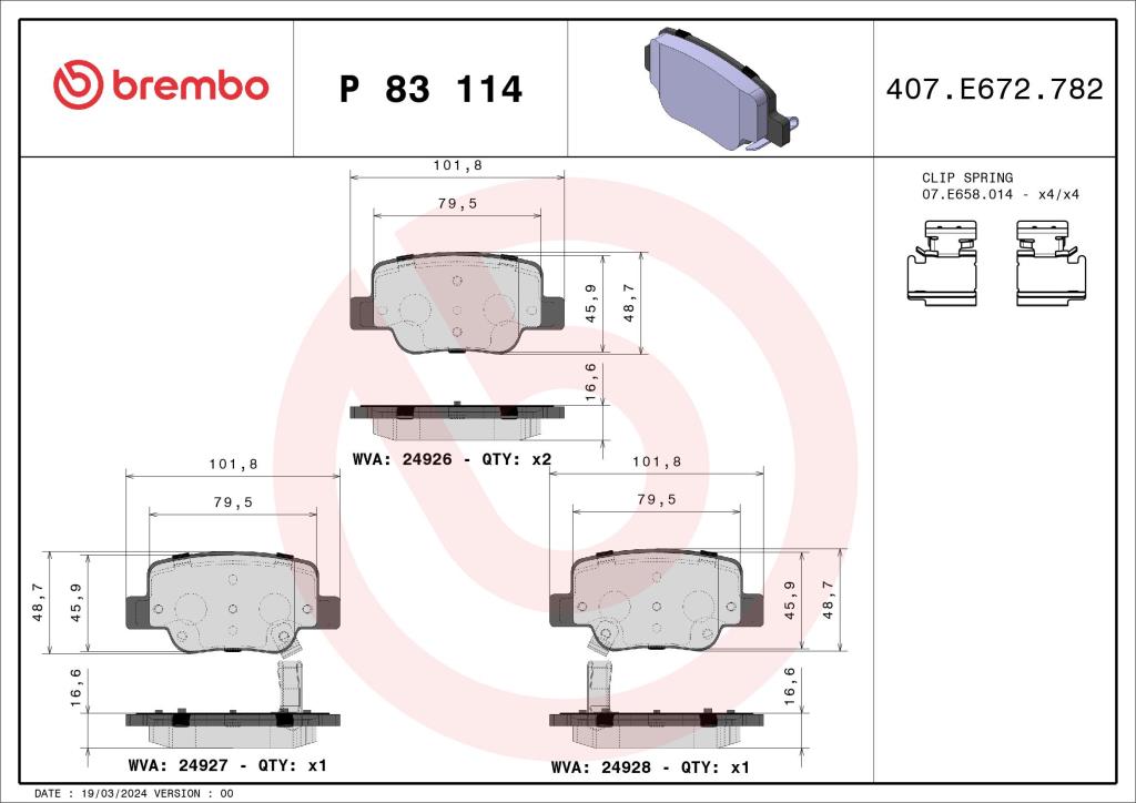 Jogo de 4 pastilhas de travão BREMBO ref. P 83 114