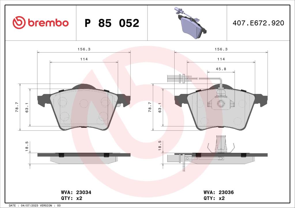 Jogo de 4 pastilhas de travão BREMBO ref. P 85 052