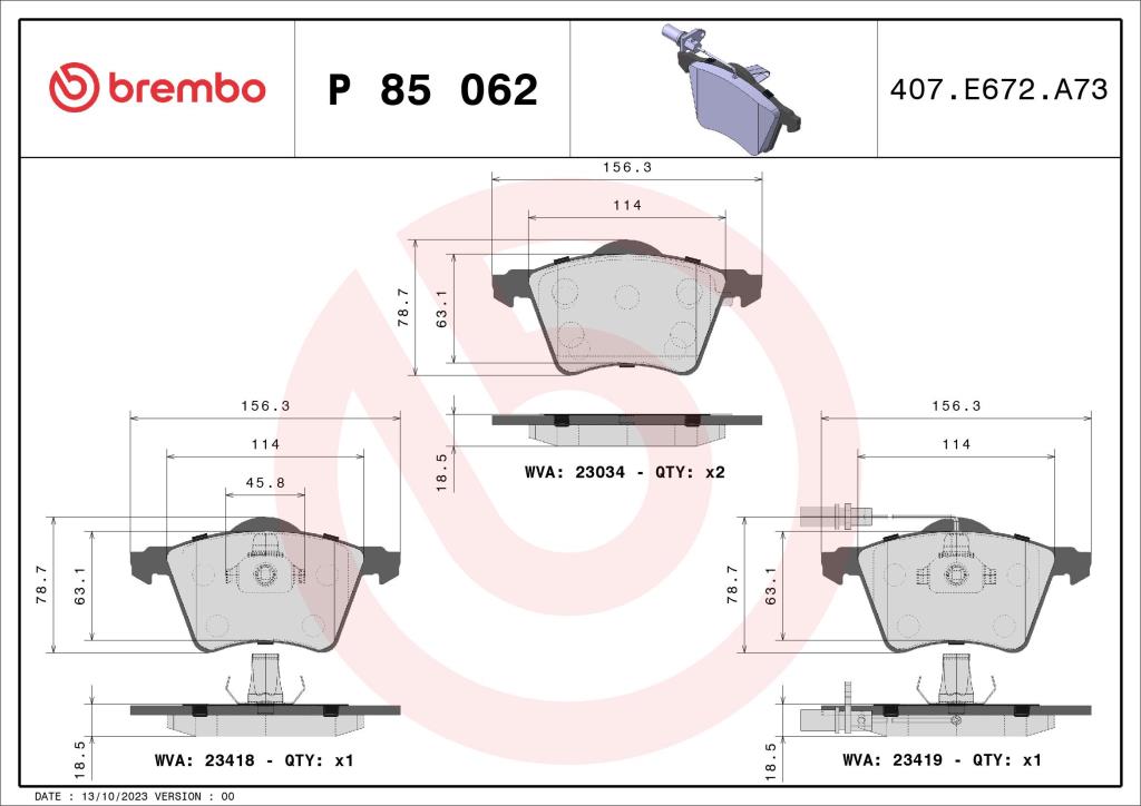 Jeu de 4 plaquettes de frein BREMBO ref. P 85 062
