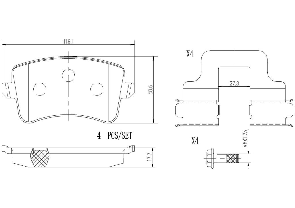 Jeu de 4 plaquettes de frein BREMBO ref. P85100NX
