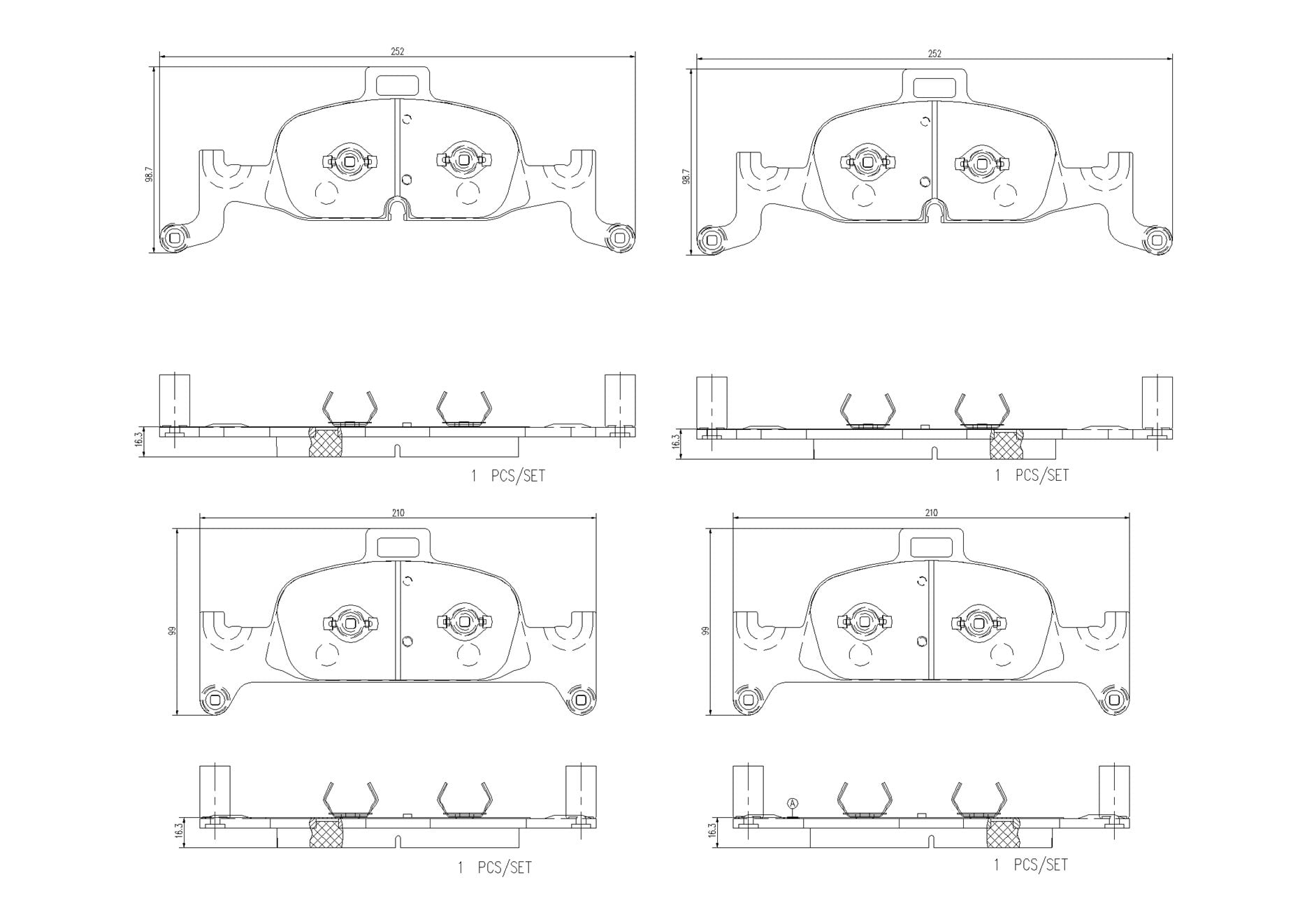 Jogo de 4 pastilhas de travão BREMBO P 85 164G