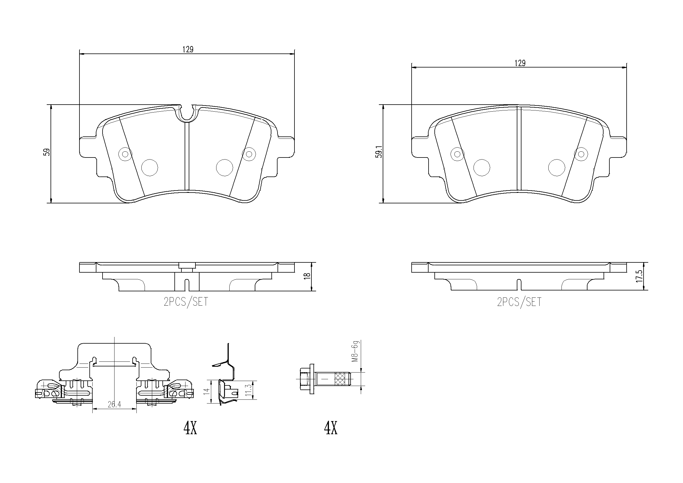 Jeu de 4 plaquettes de frein BREMBO ref. P85185NX