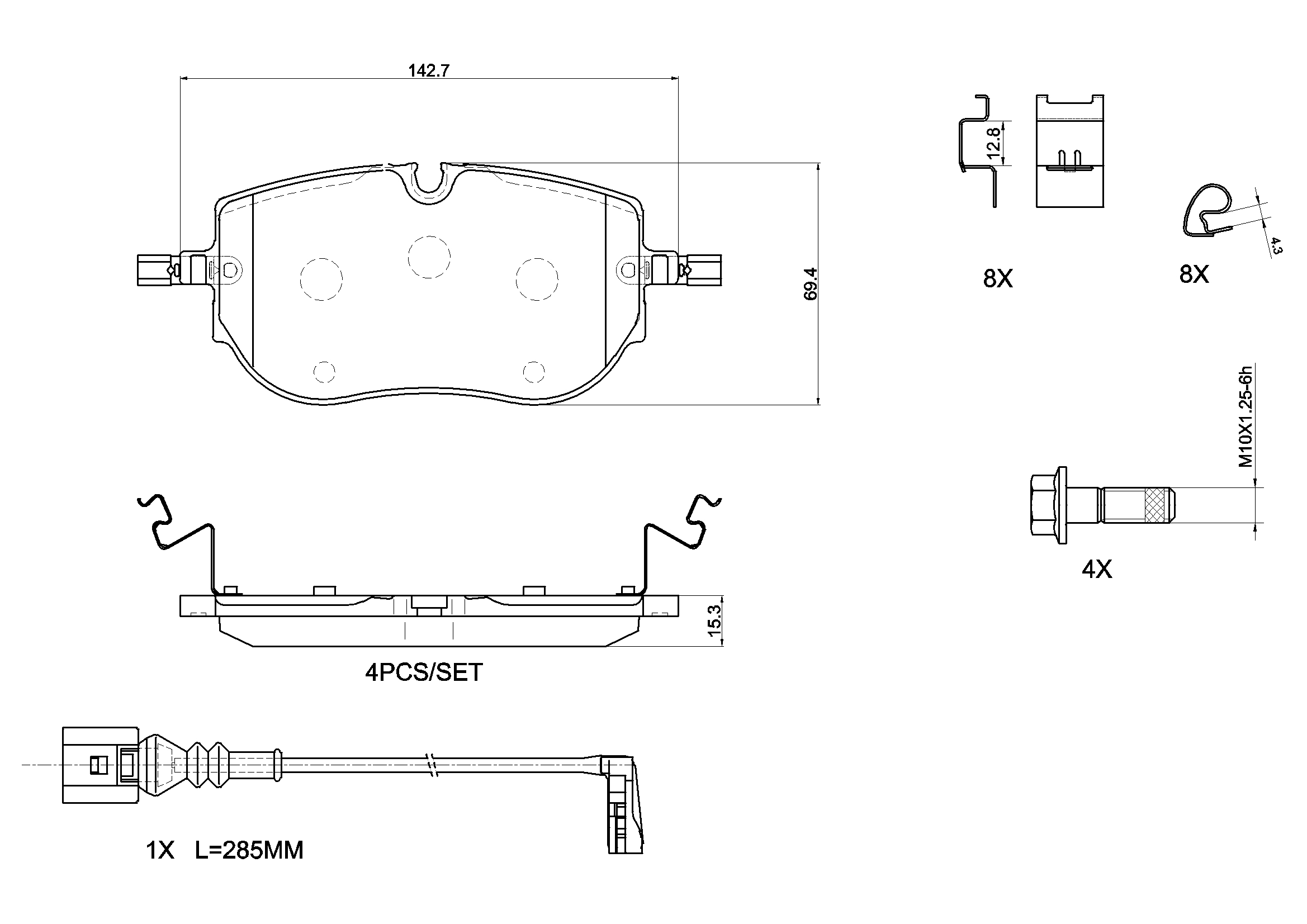 Jeu de 4 plaquettes de frein BREMBO ref. P 85 192