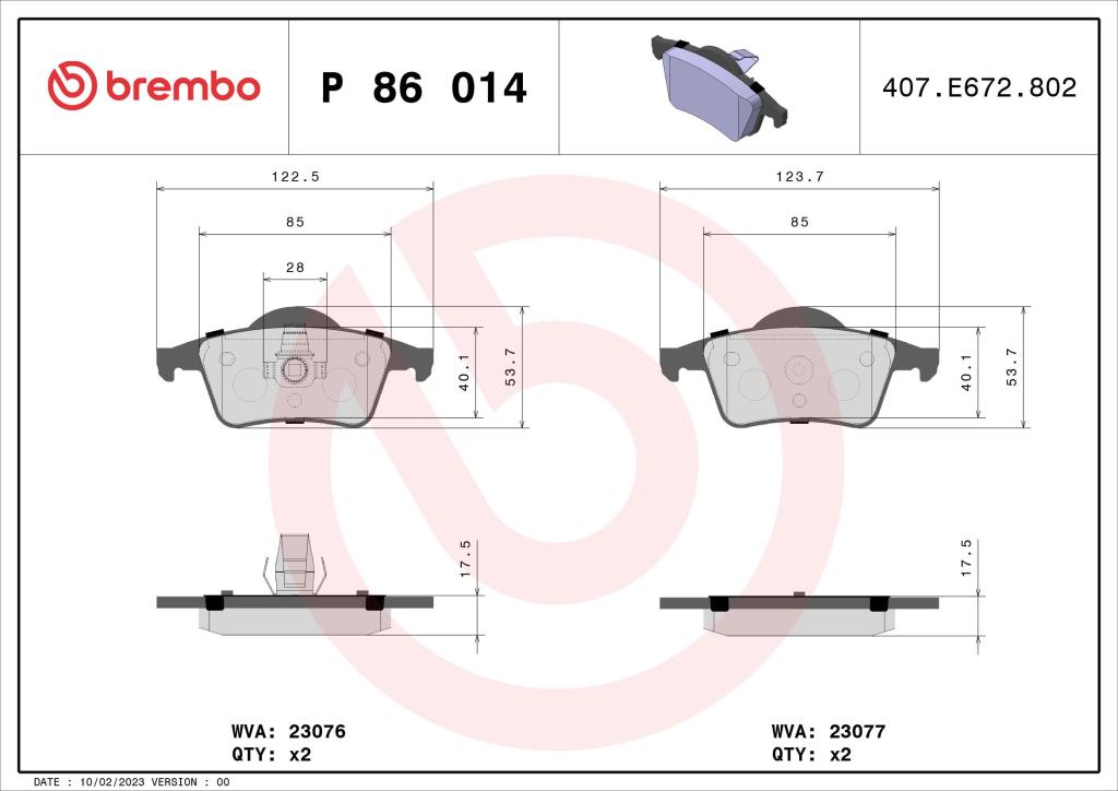 Jeu de 4 plaquettes de frein BREMBO ref. P 86 014