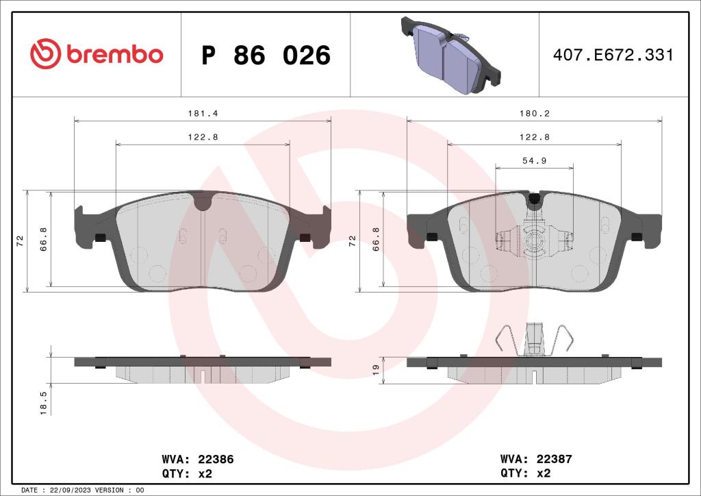 Jeu de 4 plaquettes de frein BREMBO ref. P 86 026
