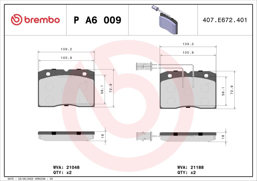 Jogo de 4 pastilhas de travão BREMBO ref. P A6 009