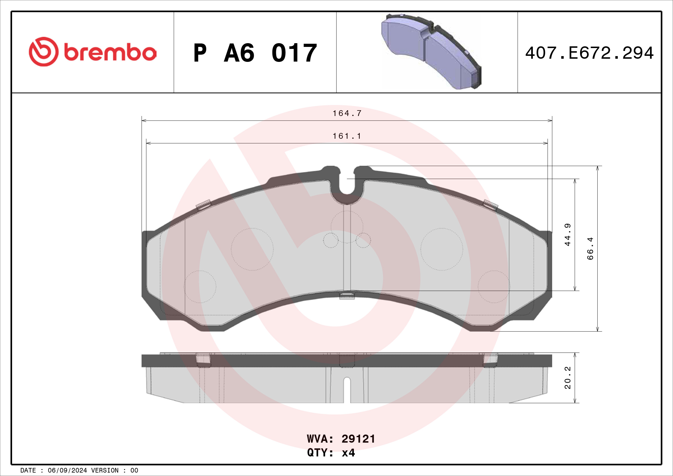 Jogo de 4 pastilhas de travão BREMBO ref. P A6 017