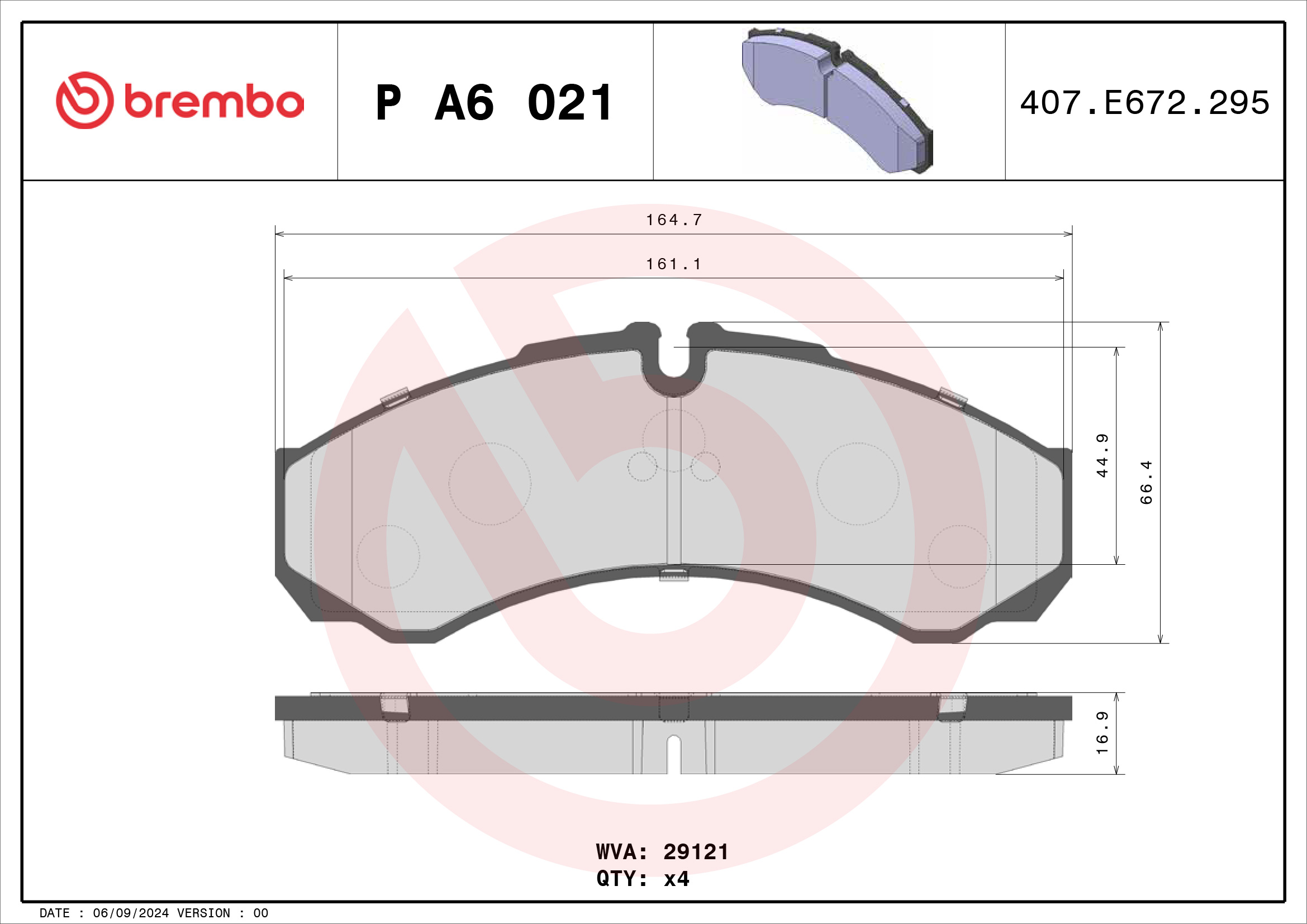 Jogo de 4 pastilhas de travão BREMBO ref. P A6 021