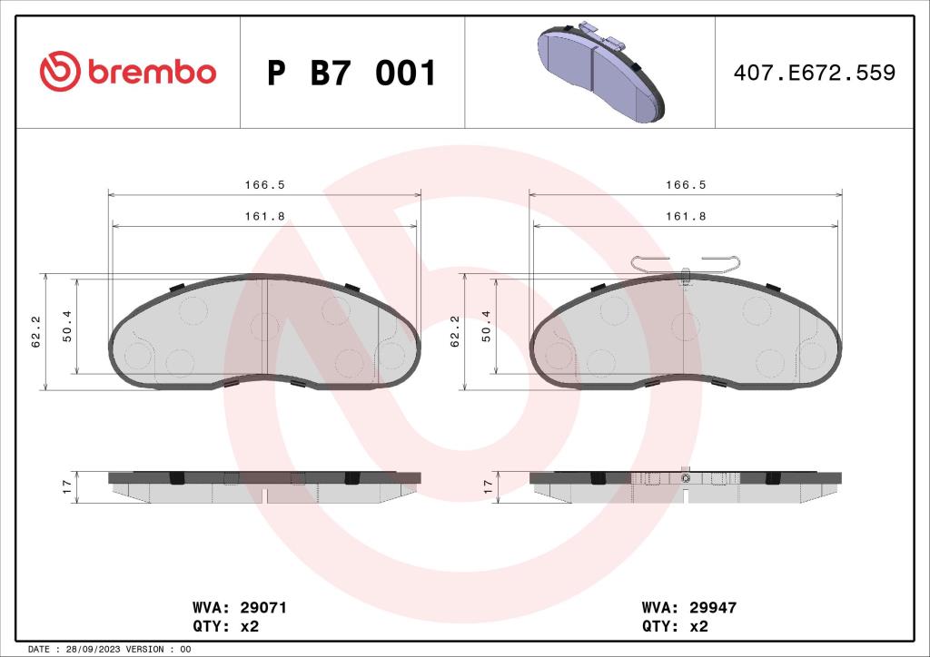Jogo de 4 pastilhas de travão BREMBO ref. P B7 001