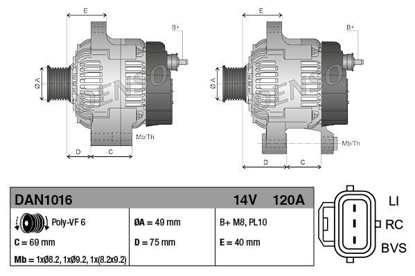 Alternateur DENSO ref. DAN1016