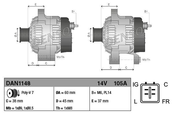 Alternateur DENSO ref. DAN1148