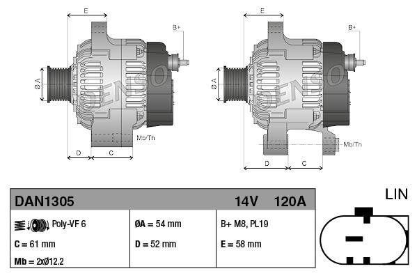 Alternateur DENSO ref. DAN1305