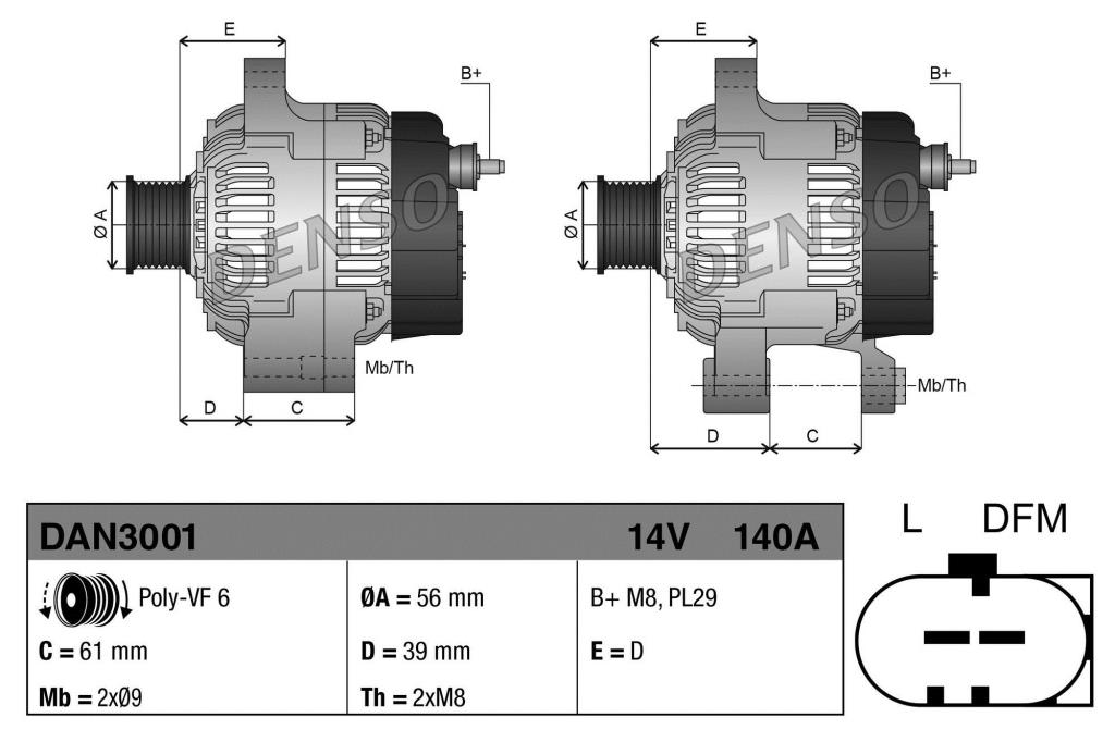 Alternateur DENSO ref. DAN3001