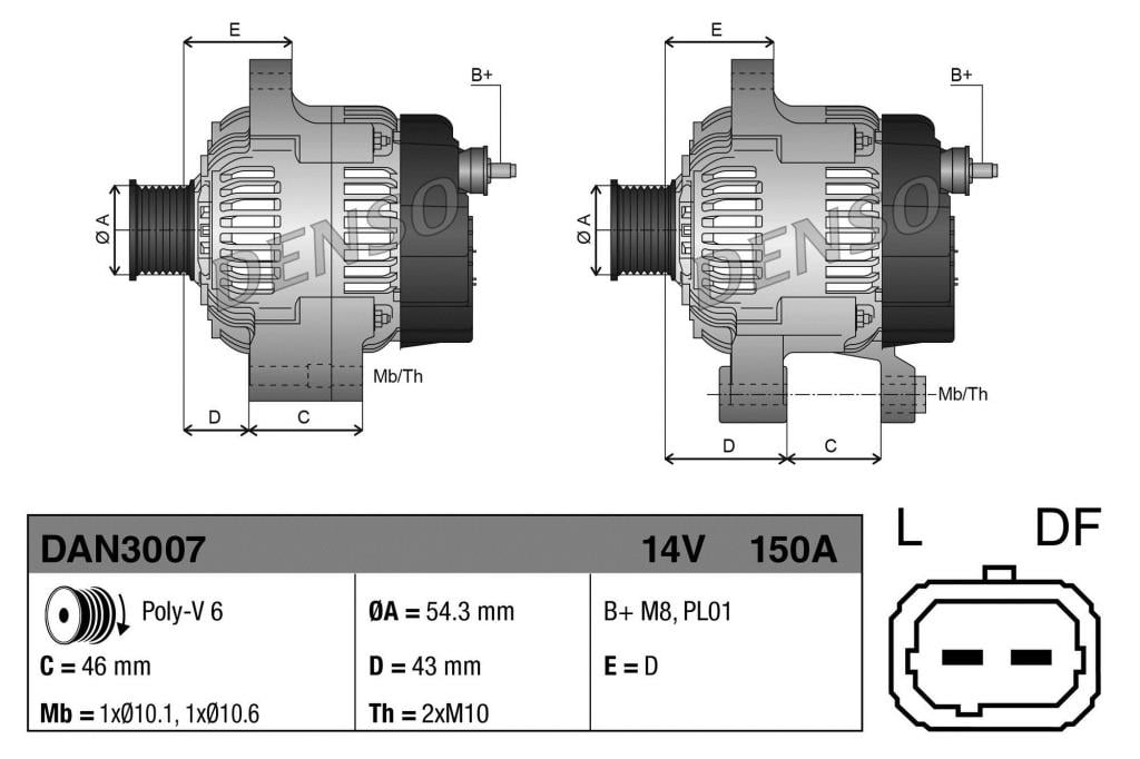 Alternateur DENSO ref. DAN3007