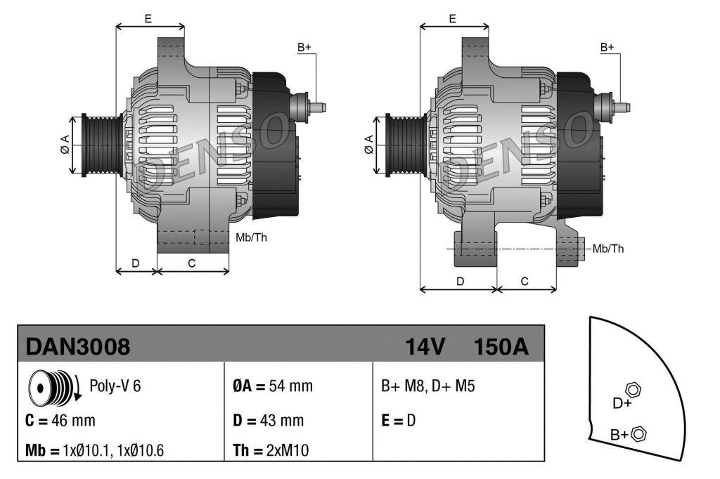 Alternateur DENSO ref. DAN3008