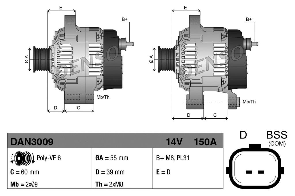 Alternador DENSO ref. DAN3009