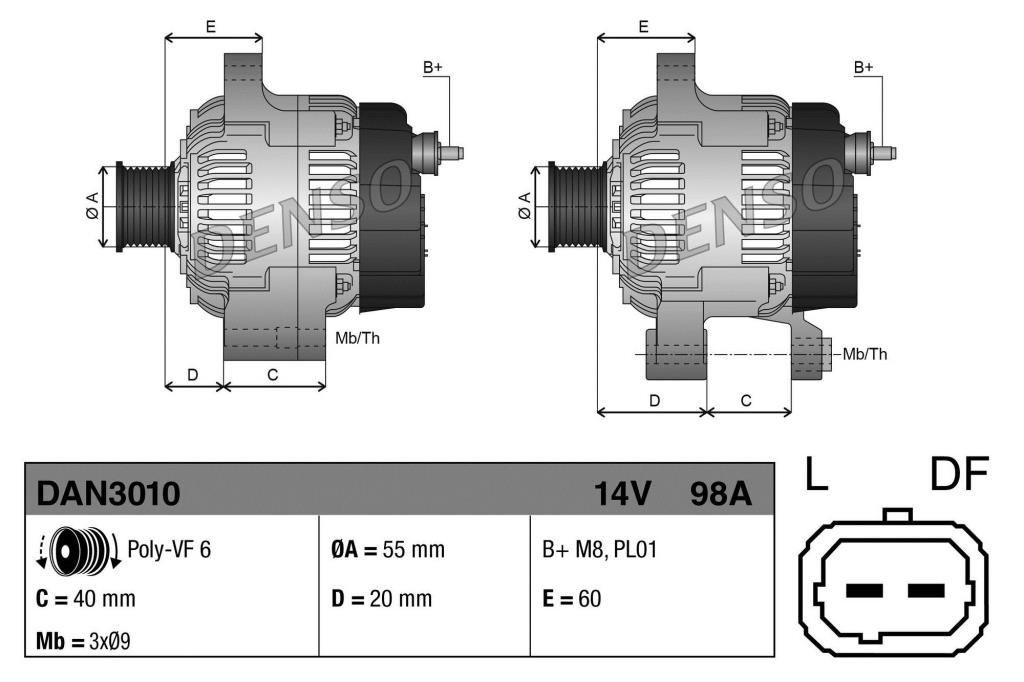 Alternateur DENSO ref. DAN3010