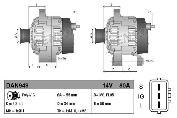 Alternateur DENSO ref. DAN948