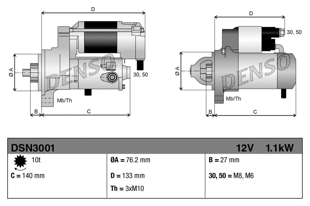 Motor de arranque (Arrancador) DENSO ref. DSN3001