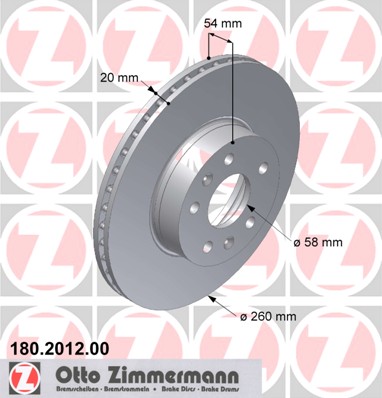 Disques de frein OTTO ZIMMERMANN GMBH 180.2012.00